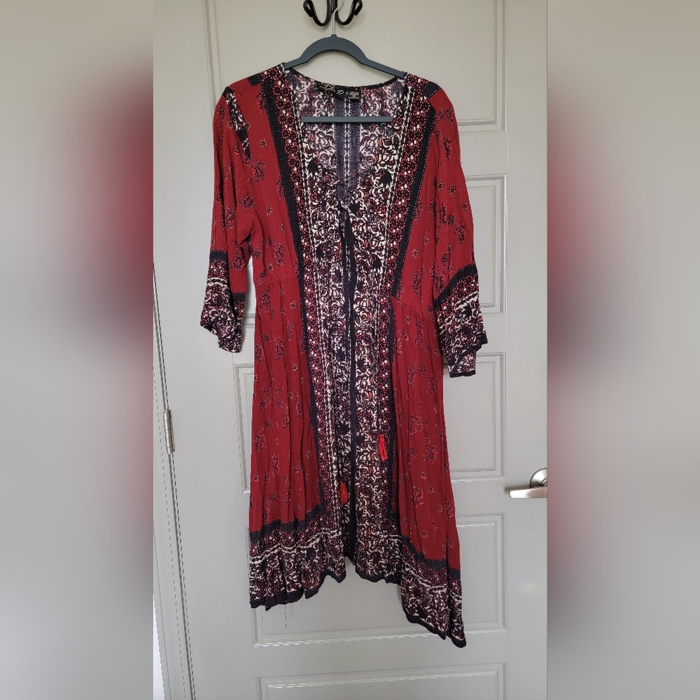 Boho Red Printed Midi Dress